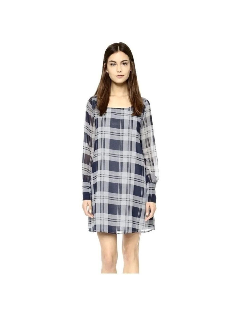 BB Dakota Plaid Dress Navy and Grey XS